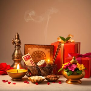 Festival kits including Diwali diyas and puja items
